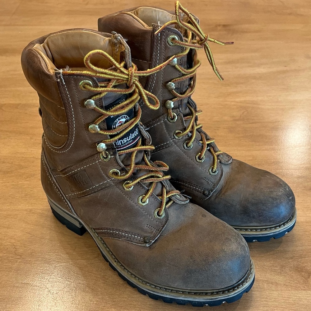 Vintage Carolina still-toe boots in a great distressed carmel color